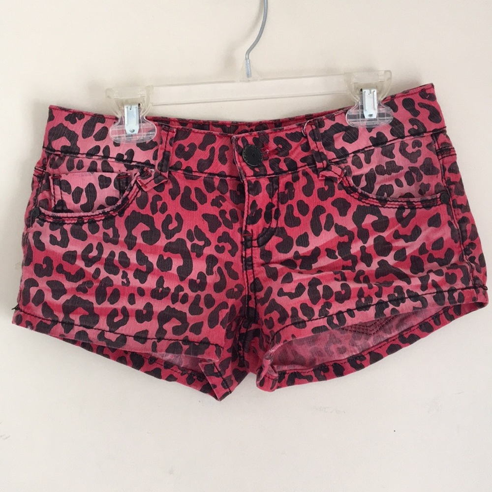 RED LEOPARD JEAN SHORTS